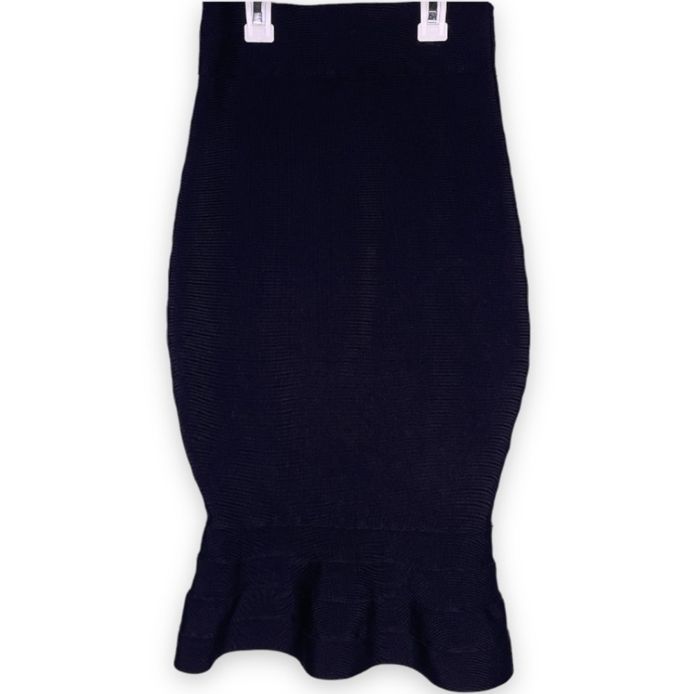 Herve Leger Black Pencil Skirt with Fluted Hem